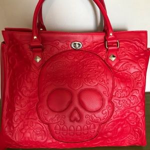 New Loungefly Red Lattice Skull Tote/Handbag